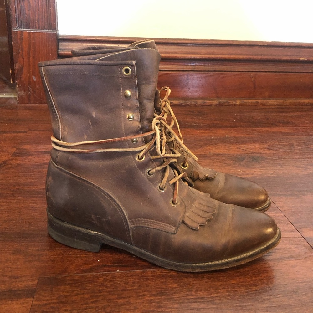 Brown Leather Lace Up Boots